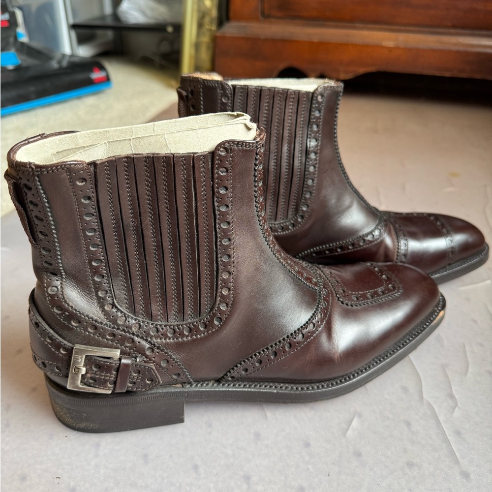 Dunhill Dark Brown Leather Chukka Brogue Boots